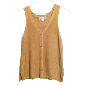 Pink Republic Chunky Knit Acrylic Sleeveless Sweater Button Down Mustard M